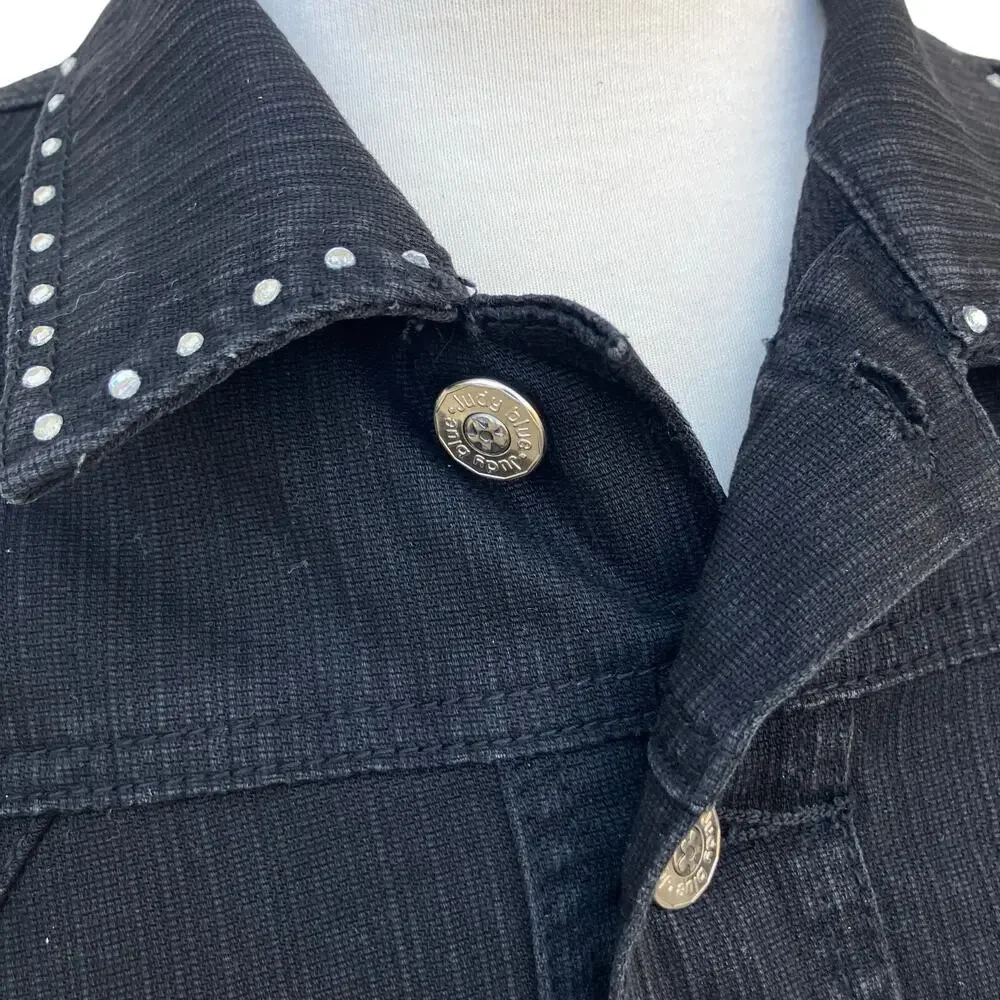 Judy Blue Denim Jacket XL 33” Black Rhinestone Cropped Stretch Western Cowgirl - Picture 6 of 11